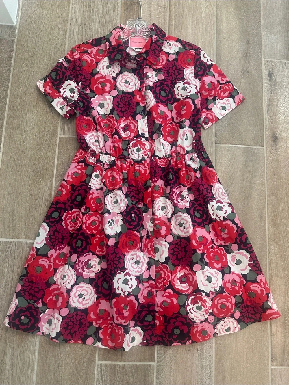 kate spade floral button-front dress in red & pink